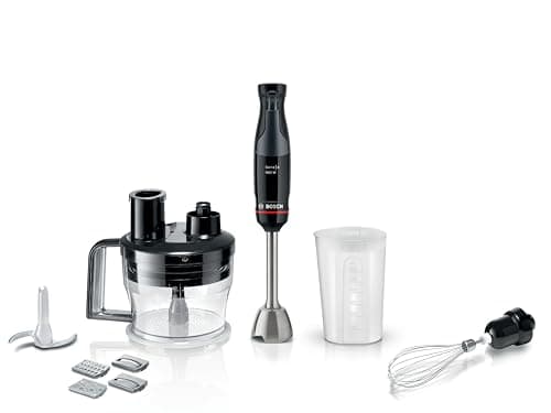 Image of Bosch ErgoMaster Series 4 MSM4B670GB Pressure Controlled Speed 2 in 1 Hand Blender with Mini Food Processor, Beaker and Whisk, Stainless Steel Blade, 1000 W Motor, Black