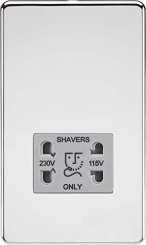 Image of Knightsbridge SF8900PCG Screwless Dual Voltage Shaver Socket, Polished Chrome with Grey Insert, 115/230 V