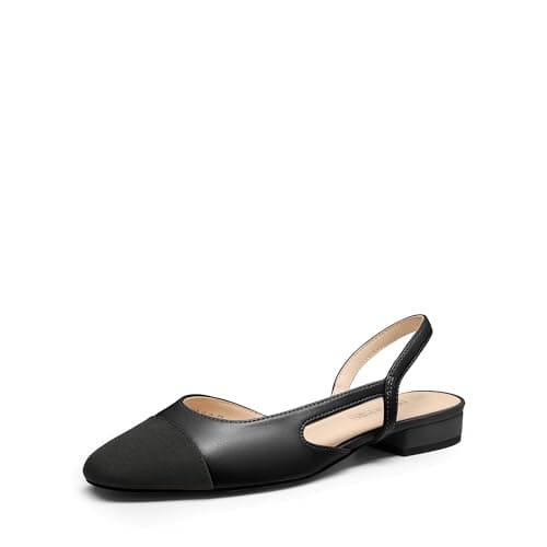 Image of DREAM PAIRS Women's Casual Pointed Toe Ballet Comfort Soft Slip On Flats Slingback Shoes Low Sandals Chunk Heel,Size 8,Black-Pu,SDFA26018W