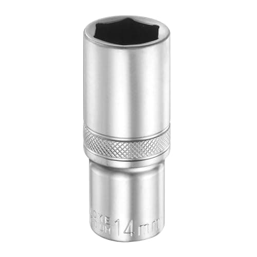 Image of sourcing map 6 Points Deep Socket 1/4" Drive 14mm Deep Metric CR-V Steel Polished Nickel Plating Flip Sleeve 50mm / 2" Extra Long Socket Tool for Home Auto Nuts Bolts Repair