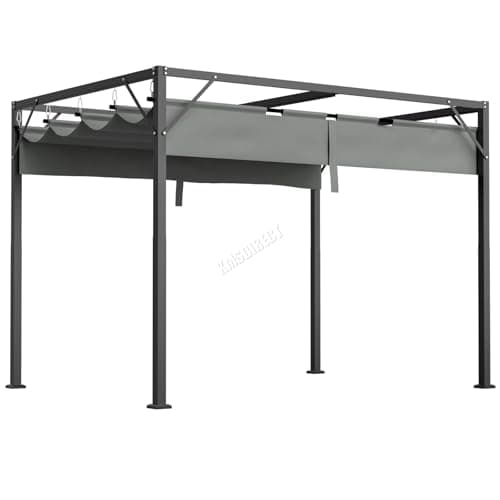 Image of BIRCHTREE Steel Frame Pergola Gazebo 180g PE Polyester UV-Resistant Backyard Garden Sun Shade Roof Shelter Porch Awning Retractable Slide Canopy Outdoor Grape Trellis Patio 3X2M Grey