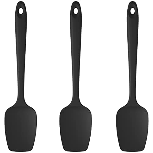 Image of U-Taste Silicone Spoon Spatula Set of 3: 315 ℃ Heat-Resistant Food Grade Flexible Rubber Scraper, Cooking Baking Scraping Mixing Kitchen Utensils for Non Stick Pan/Wok (Black)