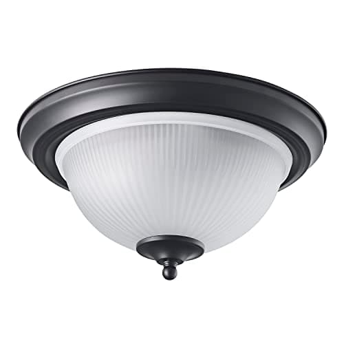 Image of Happy Homewares Traditional and Classic Matt Black IP44 Bathroom Ceiling Light Fixture with Ribbed Frosted Glass Diffuser | 15cm x 30cm | 2 x SES 40w Maximum