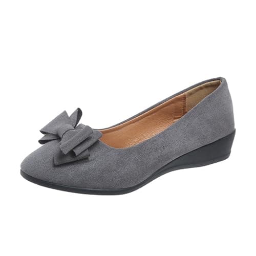 Image of Clearance Low Wedges Slip on Shoes Women Suede Ballet Pumps Comfortable Work Shoes 2025 Size 6 Grey