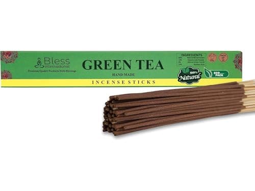 Image of Bless-GREEN-TEA-Incense-Sticks 100%-Natural-Handmade-Hand-Dipped-Incense-Sticks Organic-Chemicals-Free For-Purification-Relaxation-Positivity-Yoga-Meditation The-Best-Woods-Scent (25 Sticks (40GM))