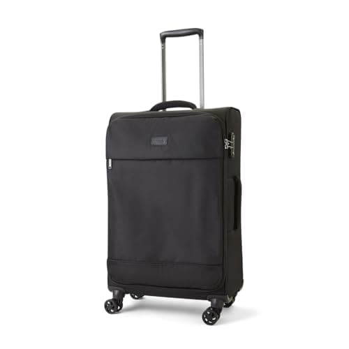 Image of Rock Paris Medium Soft Shell Hold Suitcase in Black - 360 Swivel-Wheels, Versatile & Stylish Design, Telescopic Handle & TSA Combination Lock - 71 x 41 x 26 cm 2.3KG