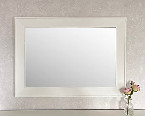 Image of DOWNTON INTERIORS UK Extra Large Contemporary Modern Matte White Wooden Framed Wall Mirror - 105cm x 75cm