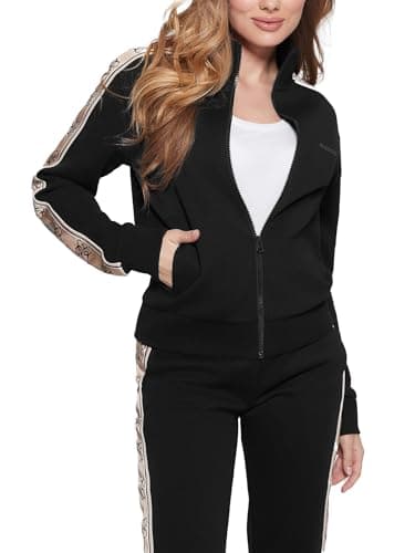 Image of GUESS Women's Britney Full Zip Sweatshirt, Jet Black, S