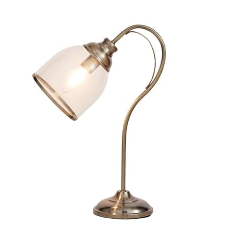 Image of LITECRAFT Ingrid Table Lamp E14 1 Light with Clear Glass Shade – Antique Brass