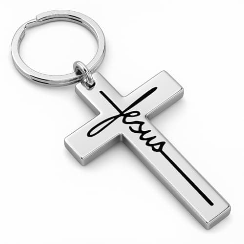 Image of DONWOIE Cross Keyring – Christianity Keychain, Minimalist Silver Religious Charm for Men Women, Inspirational Gift for Believers