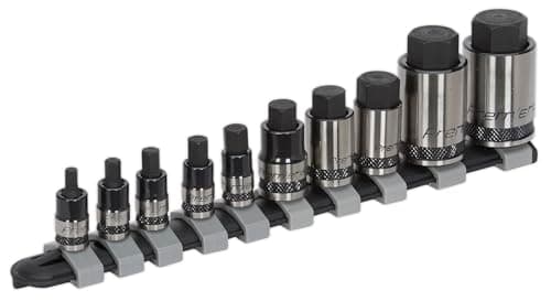 Image of Sealey AK6229B 10pc 1/4", 3/8" & 1/2"Sq Drive Stubby Hex Socket Bit Set - Black Series