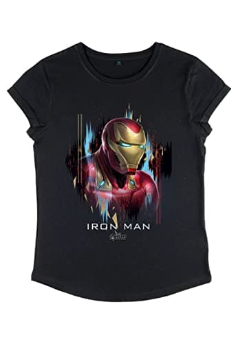 Image of Marvel Women's Avengers: Endgame-Ironman Portrait Rolled Sleeve T-Shirt, Black, S