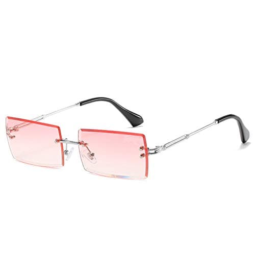 Image of YUELUQU Retro Rimless Rectangle Sunglasses for Women Men Transparent Glasses Y2K Vintage Eyewear (Silver pink)