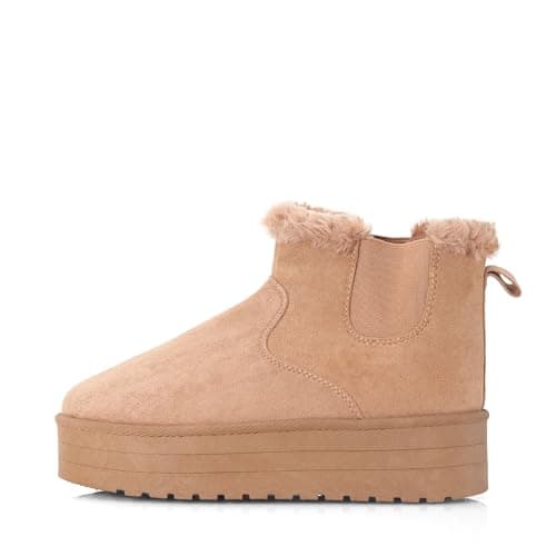 Image of INNERSECT CO Ladies Faux Suede Chelsea Boots – Warm Faux Fur Lined Platform Ankle Boots for Winter Comfort (CHESTNUT, One Size, Adult, Women, 6, Numeric, UK Footwear Size System, Medium)