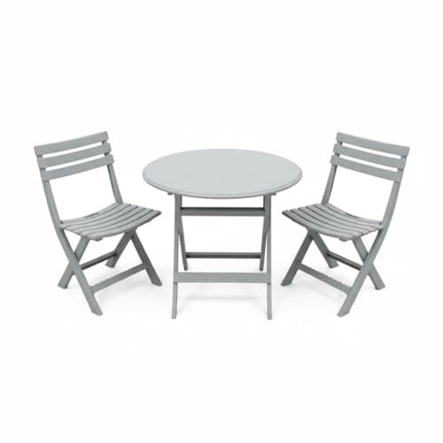 Image of Alivio 3-Piece Folding Bistro Table and Chairs Set, Foldable Space-Saving Patio Furniture Set with Round Table and 2 Chairs, Durable Indoor Outdoor Balcony Garden Cafe Dining Set (Grey)
