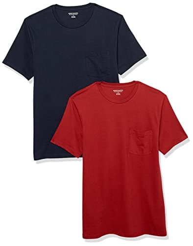 Image of Amazon Essentials Men's Short-Sleeve Crewneck Pocket T-Shirts, Pack of 2, Navy/Dark Red, S