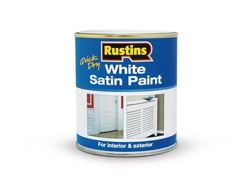 Image of Rustins Quick Dry White Satin Paint – Water-Based, Low Odour Paint for Wood & Metal Surfaces – Quick Drying, Hard-Wearing Satin Finish – 250ml, 500ml & 1L