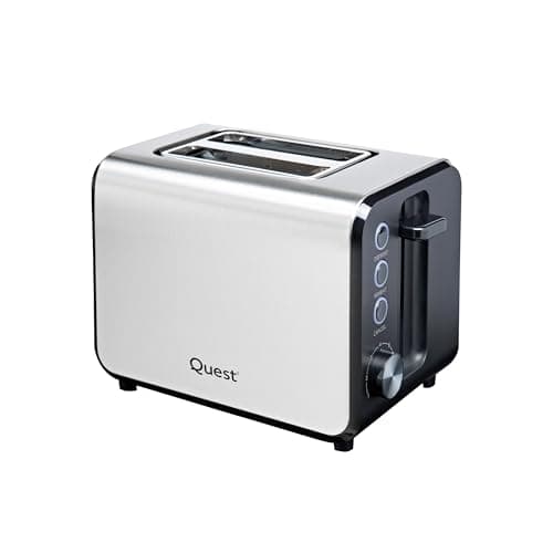 Image of Quest 34579 2 Slice Toaster with Extra Wide Slots / 7 Browning Levels/Reheat & Defrost/Crumb Tray & Cord Storage / 950W / Sleek Stainless Steel Design