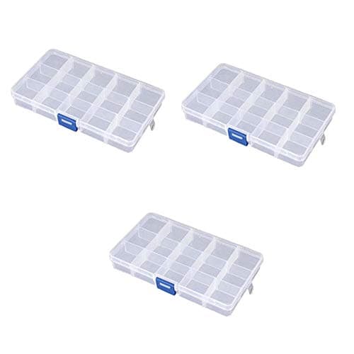 Image of 3 Pack 15 Cell Clear Plastic Storage Organiser Compartment Craft Bead Box Case Nail Art Gem Bits Small Screws Seperator Split Shot Unit Box Watch Screws Divider Custom Changeable Section Sectioned