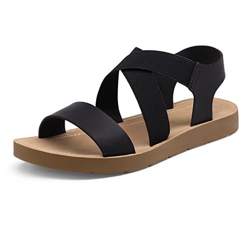 Image of DREAM PAIRS Women's Open Toe Elastic Ankle Strap Flat Summer Sandals,Size 6,Black,Elena-2