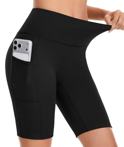 Image of YADIFEN High Waisted Cycling Shorts Women with Pockets, Tummy Control Gym Shorts for Women, Soft Stretch Legging Short for Activewear Fitness Running Yoga Workout Exercise Biker Black S