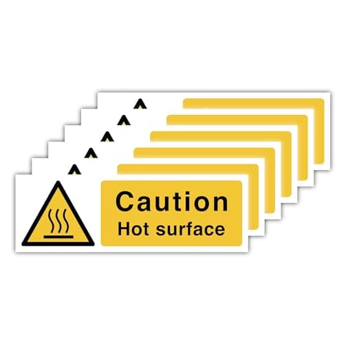 Image of 30CM X 10CM Pack of 6 Self Adhesive Caution Hot surface Stickers, Caution Hot surface Sign