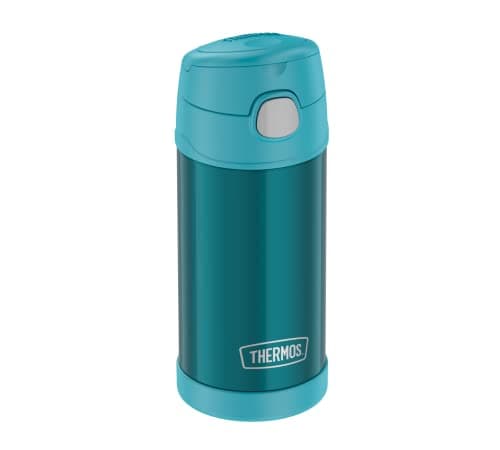 Image of THERMOS Kids FUNTAINER Straw Bottle 0.35 L, Ocean Teal, thermos Flask for Children, Made of Stainless Steel, with Straw, 12 Hours Cold, Absolutely Leak-Proof, for School, Nursery, Break