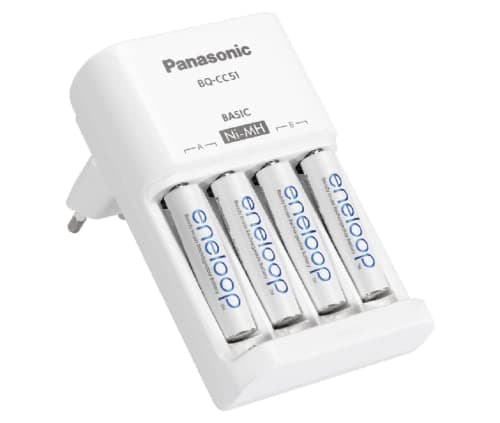 Image of Panasonic eneloop BQ-CC51 52051E40 Plug Charger for 2/4 NI-MH Batteries AA/AAA Charger Basic + 4x AA 1900 mAh Batteries White