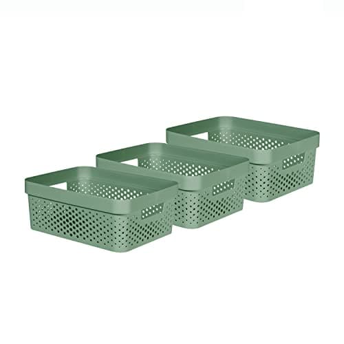 Image of Curver Infinity Dots 100% Recycled 11 Litre Storage Basket Set of 3 Green