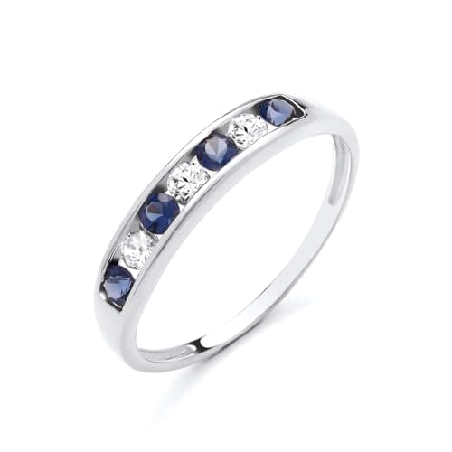 Image of Old English Jewellers Stering Silver Blue Sapphire & CZ Band Channel Set Eternity Ring size J to V - Rhodium Finish (U)