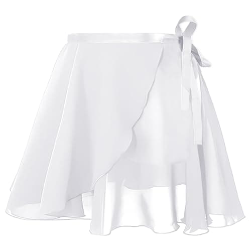Image of AYBUY Women Ballet Wrap Skirt, Sheer Chiffon Dance Skirts with Adjustable Waist Tie Gymnastics Ballet Skirt for Adult Girls(White)