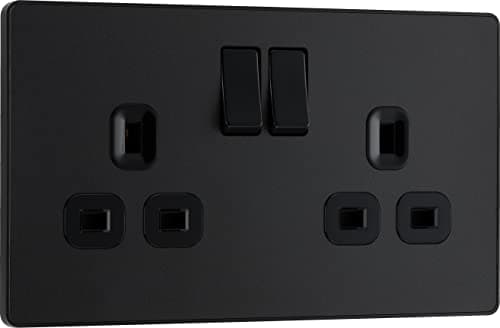 Image of BG Electrical Double Switched Power Plug Wall Socket, Screwless, Evolve, Matt Black, 13A, PCDMB22B
