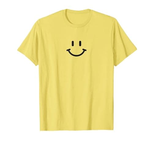 Image of Classic Smile Face Icon Retro Minimalist T-Shirt, Men, Lemon Yellow, Large