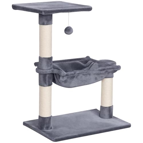 Image of PawHut Cat Scratch Post with Bed Cat Tree for Indoor Cats Sisal Scratching Posts Hammock Kitty Activity Centre Grey