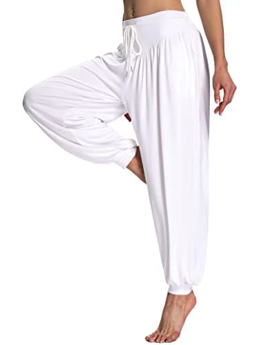 Image of Terecey Yoga Pants for Women, High Waisted Harem Trousers with Pocket, Soft Modal Cotton, Loose Elastic Pilates Pants White