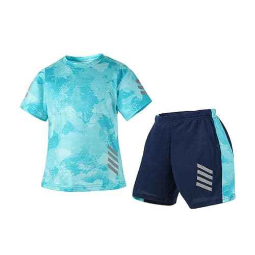Image of QIMAOPH Kids Boys Short Sport Set Children Athletic Shorts and Performance T-Shirt Football Jersey Sets Crewneck Polyester Soccer Tennis Outfits set age 4-12 Years Old