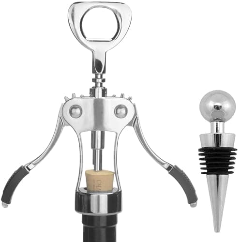 Image of Tovee Upgrade Wing Corkscrew Wine Opener with Wine Stopper, Waiters Corkscrew Cork and Beer Cap Bottles Opener Remover