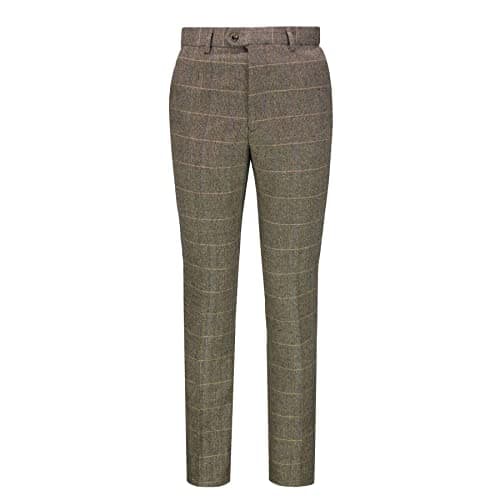 Image of Xposed Men’s Tweed Check Trousers Brown Grey Retro Herringbone 1920s Tailored Fit Suit Pants[TRS-X3309-2-BROWN-32]