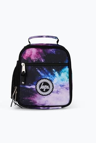 Image of hype Girls Lunch Box, Black and Purple Dust Iconic Style, School Bag for Kids, Stylish Lunch Bag with Bottle Holder, 3 Storage Compartments, Inside Thermal Lining & Grab Handle
