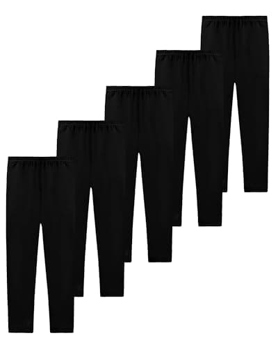 Image of JOCMIC 5 Pack Girls Leggings Full Length Kids Toddler School Trousers Pants Black, 9-10 Years, Tag 140
