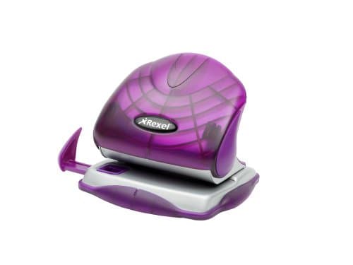 Image of Rexel S215P 2 Hole Punch, 15 Sheet Capacity, Paper Size Guide Bar, Plastic, Purple, 2101225