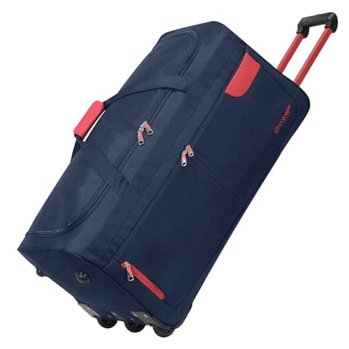 Image of Rocklands® Lightweight Luggage Rolling Holdall Suitcase Wheeled Duffle Bag Cargo Sport Travel Bag RL501 (Navy/Red, X Large - 36" (H91 x L45 x W42 cm))