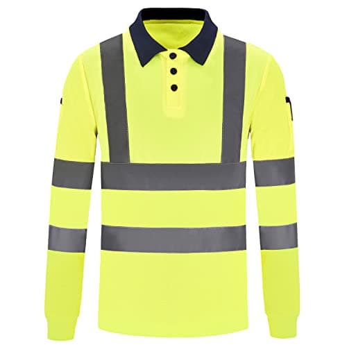Image of AYKRM Yellow Long sleeves Hi Vis Viz Visibility Safety Work Polo Shirt hi vis Polo Shirt (XS-8XL)
