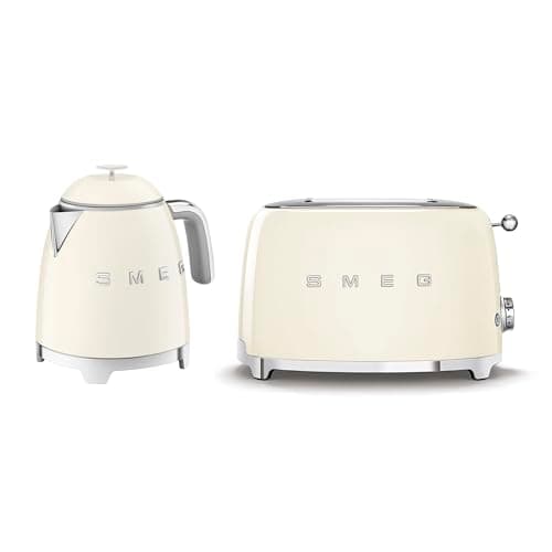 Image of Smeg 50’s Style Retro Range Breakfast Set, 0.8L 1400W Mini Kettle and Multi-Functional Control 2-Slice 950W Toaster, Cream, KLF05CRUK/ TSF01CRUK