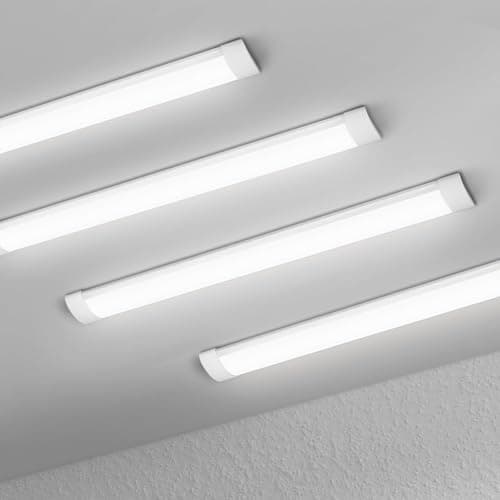 Image of muzha 4 Packs LED Batten Lights 2FT 20W 6500k Daylight,Low Profile Wall or Ceiling Surface Mounted Fitting for Home/Workshop/Office (2FT)
