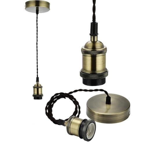 Image of Lunpog Vintage Retro Ceiling Pendant Light Fitting, 1M Bronze Twisted Braided Flex, E27 Lamp Holder Suspended Pendant Light Fitting Kit