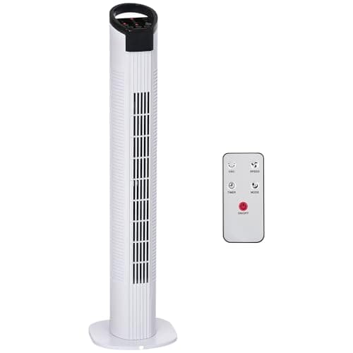 Image of HOMCOM 31" Freestanding Tower Fan, 3 Speed 3 Mode, 7.5H Timer, Oscillating, LED Panel, Remote Control, 31 Inch Standing Fan, White