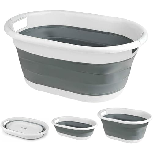 Image of Crystals® Oval Shape Large Collapsible Fold Able Laundry Basket Pop Up Clothing Washing Storage Bucket - Grey