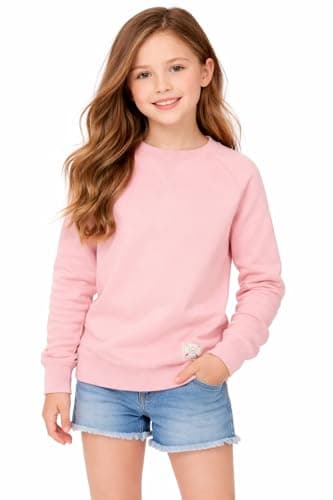 Image of Blu Apparel Kids Premium Crew Neck Sweatshirt Boys Girls Cotton Blend Sweaters Unisex Childrens Jumper (UK, Age, 13 Years, Regular, Pink)