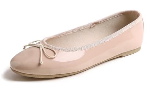 Image of Feversole Women's Macaroon Colorful Memory Foam Cushion Ballet Flat Pumps Patent Powder Nude UK Size 4